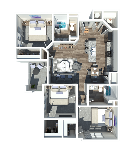 Floor plan for 3 beds, 2 baths, 1330 sqft